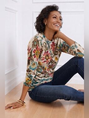 ✨ Talbots Pure Cashmere Garden Floral Sweater Size L